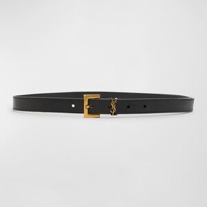 Saint Laurent Cassandre YSL Thin Black Leather Belt 95cm/38In